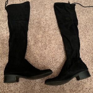 Black thigh high suede boots